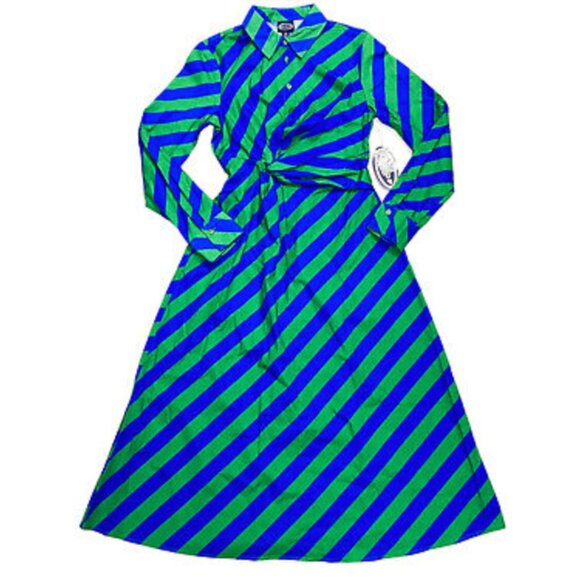 Scoop Womens Size XXL Side Knot Midi Dress Diagonal Stripe Blue/Green - Picture 2 of 9